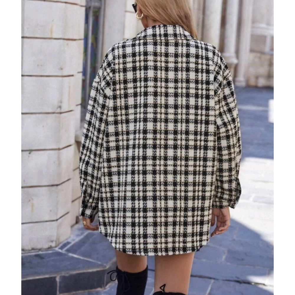Drop Shoulder Plaid Tweed Pocket Coat - Picture 3 of 12